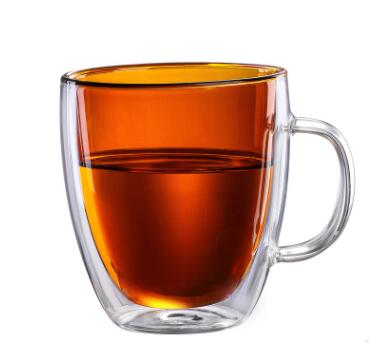 Double-wall Insulated Glass Coffee Cup Tea Mugs with Handle High Borosilicate Juice Glass: YELLOW / 350ml