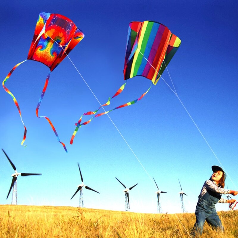 Rainbow Parafoil Kite With Tails Soft Kite Flying Toys Give 30m Kite Line