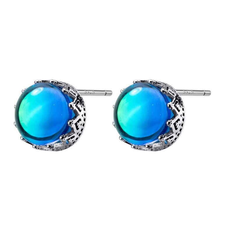 MloveAcc Real 100% 925 Sterling Silver Stud Earrings for Women Blue Crystal Bubble Ear Stud: D