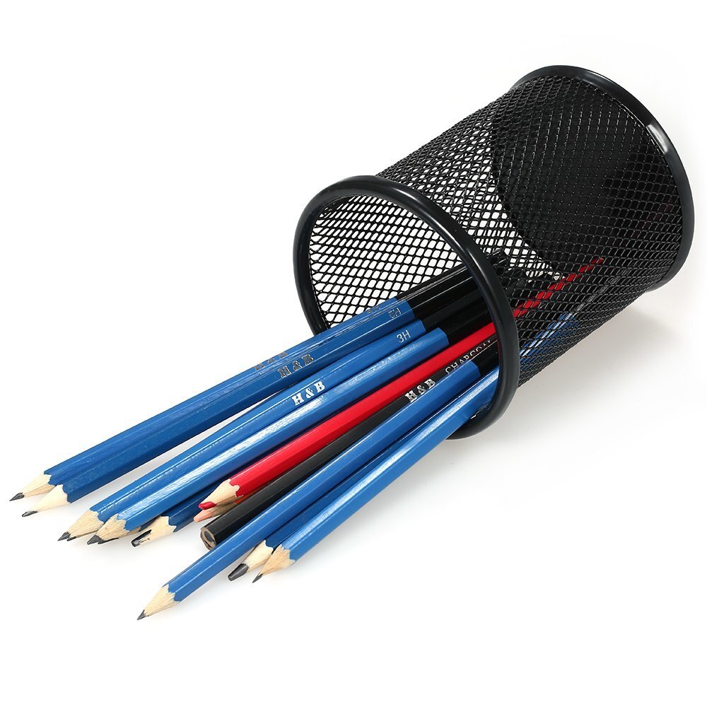 Round Metal Mesh Storage Pen Pencil Pot Holder Container Office Desk Pen Storage Organizer Medium Sized Black Pencil Holder