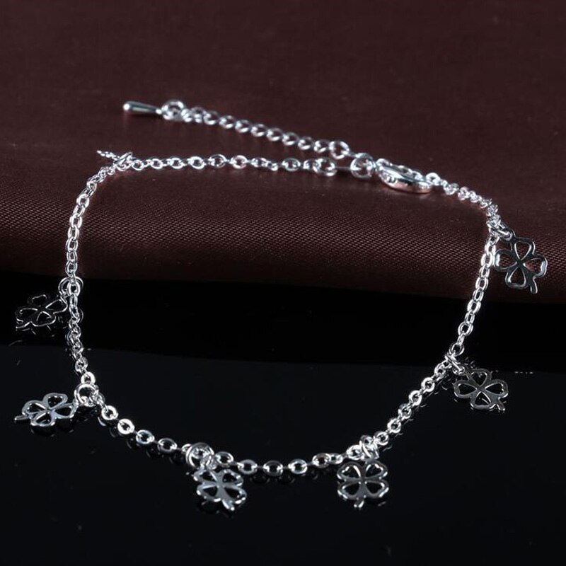 Als Warme Broodjes Mode 925 Silver Clover Enkelband Eenvoudige Temperament Dubbele Enkelband, Geschikt Voor Dames JL013: Default Title