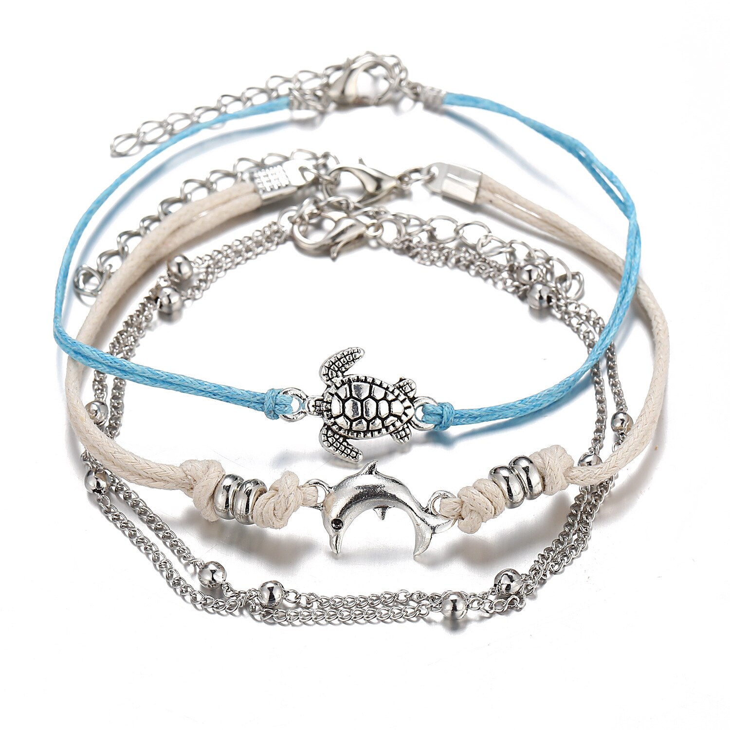 Trend Mode Accessoires Bohemian Stijl Enkelband Retro Schildpad Dolfijn Geweven Enkelband Set Vrouwen Sieraden