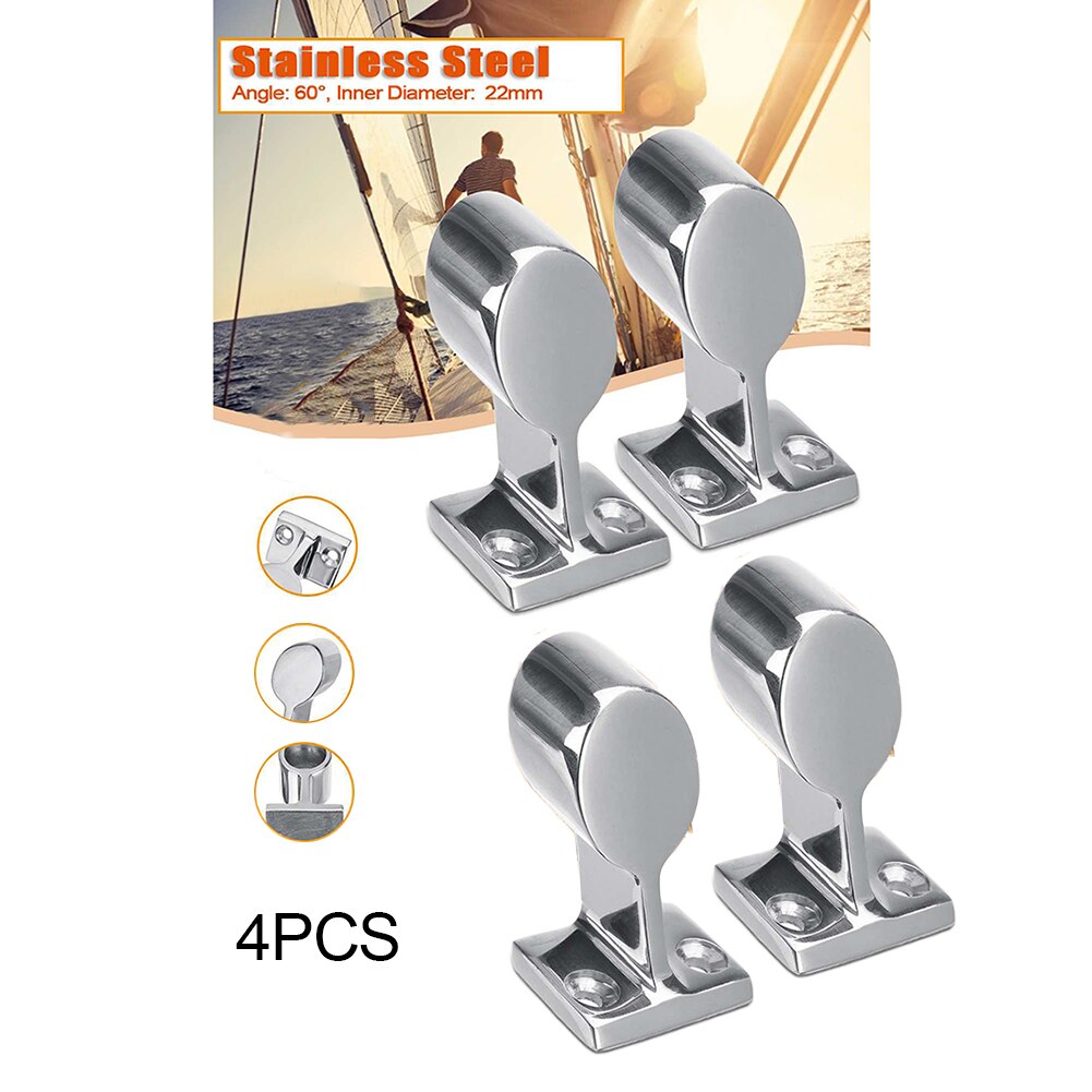 4PCS 7/8" 316 Stainless Steel 60 Degree Boat Front Stanchion Hand Rail Fitting