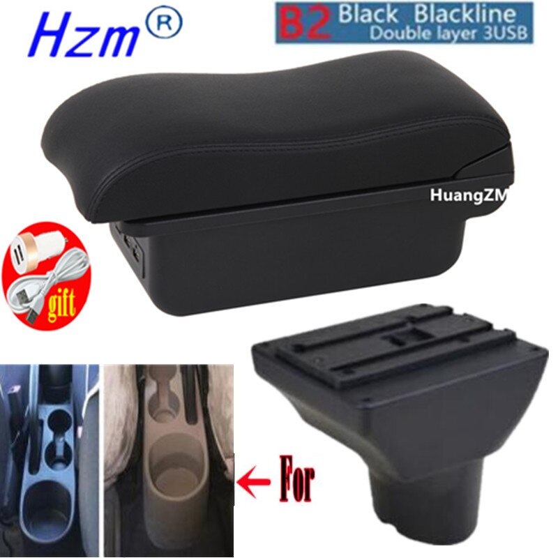 For Hyundai I20 Armrest Interior Parts special Retrofit parts Car Armrest Center Storage box with USB LED light Curved surface: B2 black line 3USB