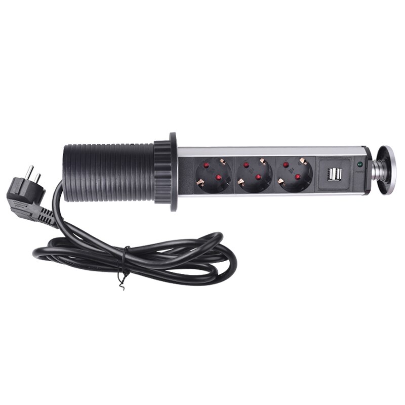 Retail 16A 3 Power Socket 2 Usb Charging Port Kitchen Table Desktop Sockets Retractable Countertops Worktop Eu Plug: Default Title