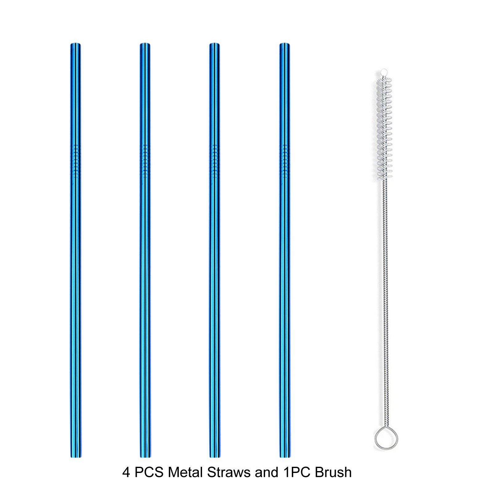 Reusable Metal S traws with Silicone Tip & Travel Case & Cleaning Brush Kit Stainless Steel Straw popotes reutilizables: Blue 