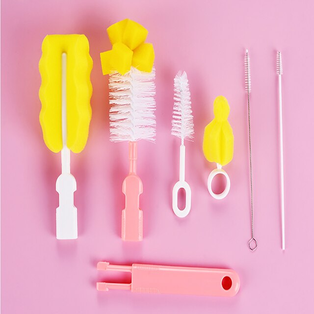 Zes Stuk Baby Fles Borstel Set Cup Borstel Spons Fles Schoonmaken Tool Baby Fles Schoonmaken Product Baby Care: pink