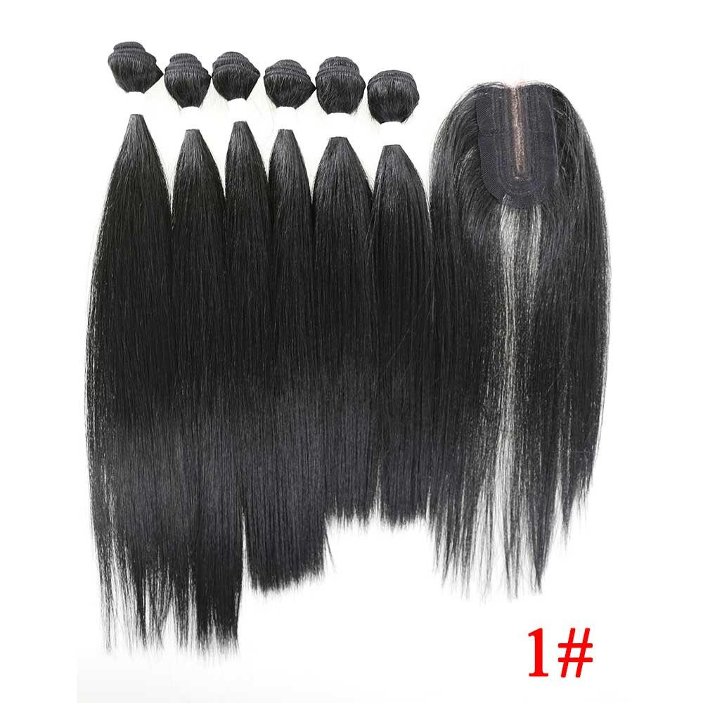 Ombre Bruin Yaki Rechte Synthetisch Haar Bundels Met Sluiting 14-18Inch Soku Hoge Temperatuur Fiber Bundel Haar weven: #1