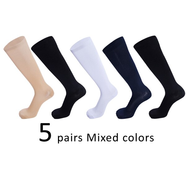 5 Pairs 20-30 Mmhg Graduated Compression Sport Socks Firm Pressure Circulation Orthopedic Support Stockings Hose Long Socks: MULTI / men