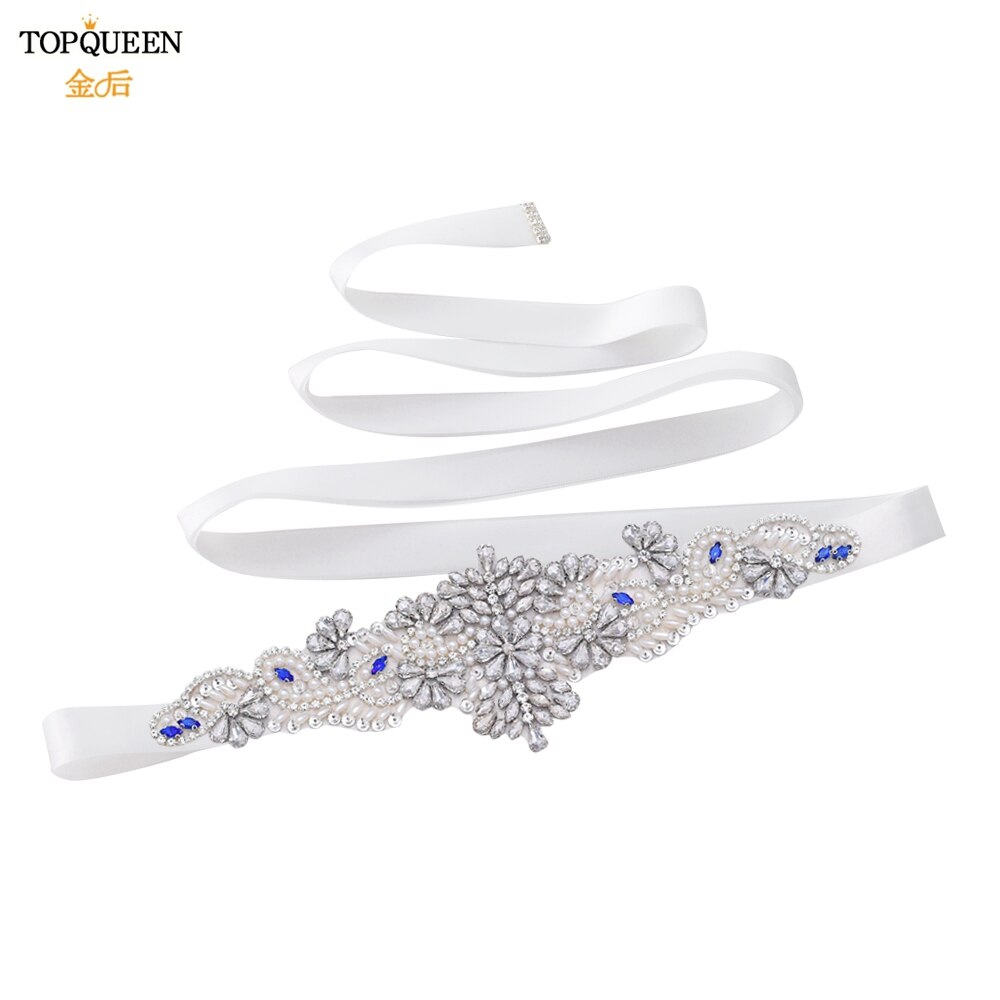 Topqueen  s487 brudbälten för klänningar diamantbälte formella klänningar för kvinnor afton gravidklänning strass bälten blå: Vit