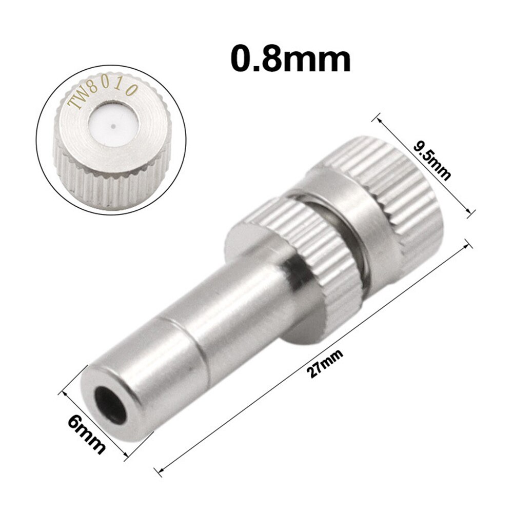 Boquilla de pulverización de agua boquillas de vapor de niebla de acero inoxidable conector de 6mm Aspersor de riego de jardín herramienta de jardín acceso 0,15-0,8mm: 0.8mm