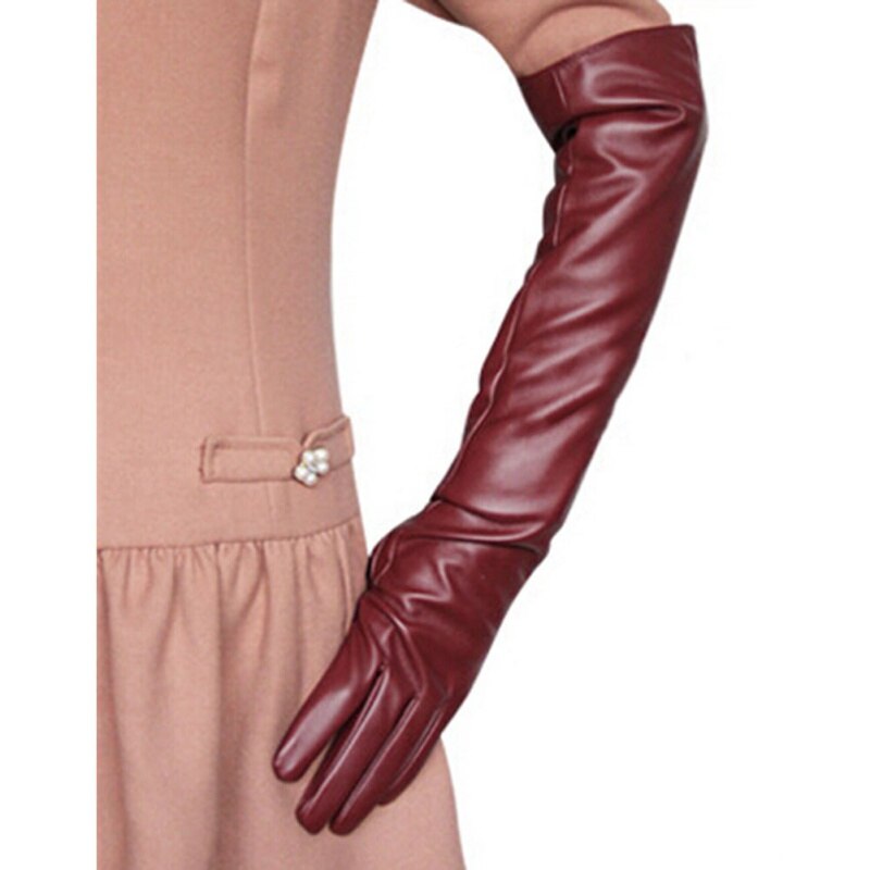 Panie kobiety Opera Party Over Elbow Glove PU skórzane długie rękawiczki: Fioletowy / S