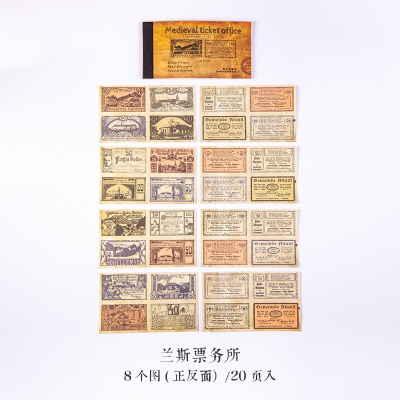 1 libro Medieval boleto oficina Material de la serie de papel de diario planificador Scrapbooking decorativo Vintage papel para manualidades DIY: A