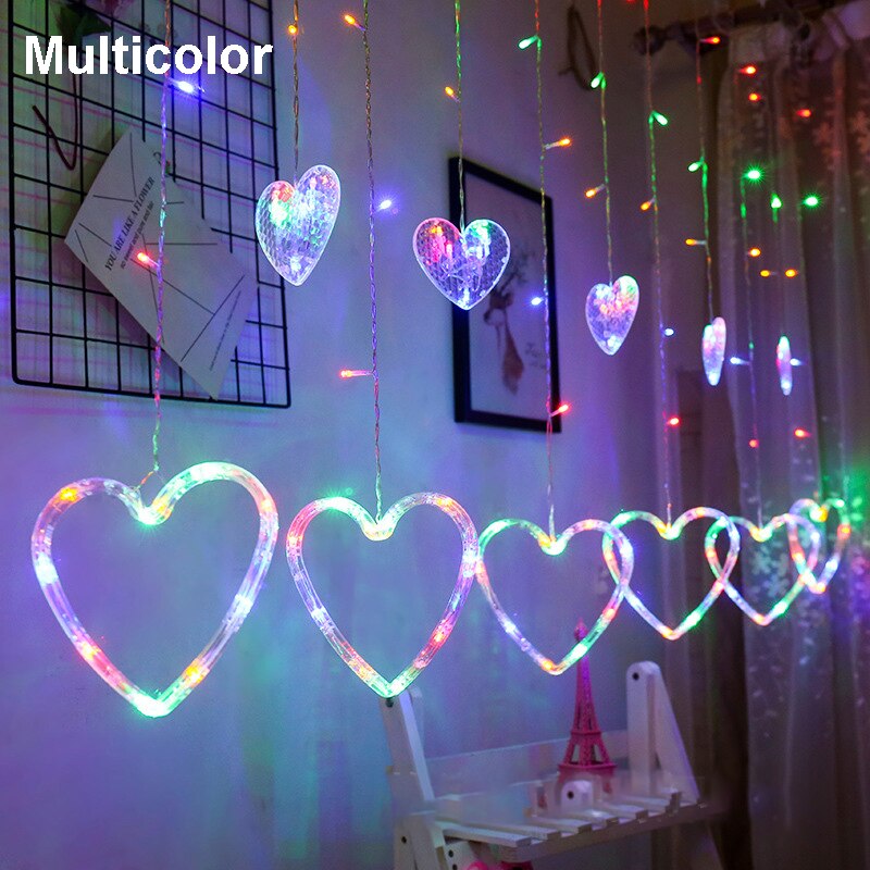 LED Twinkle Star Heart String Lights EU Plug 220V Waterproof Outdoor Christmas Fairy Garlands Curtain Lights Wedding Party Decor: heart-multicolor