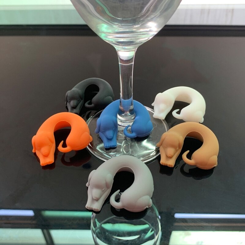 Wine Glass Markers Set of 6 Cute Cat Dog Silicone Drink Glass Charms Tags Identification Cup Labels Signs for Party Bar
