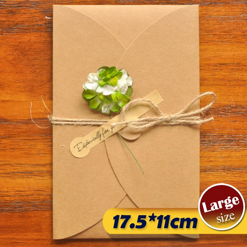 12 stk bryllupsblomst invitasjonskort kraftpapir konvolutt tørket blomsterlomme invitasjoner til fest og bryllup: Stor -c3-12 stk