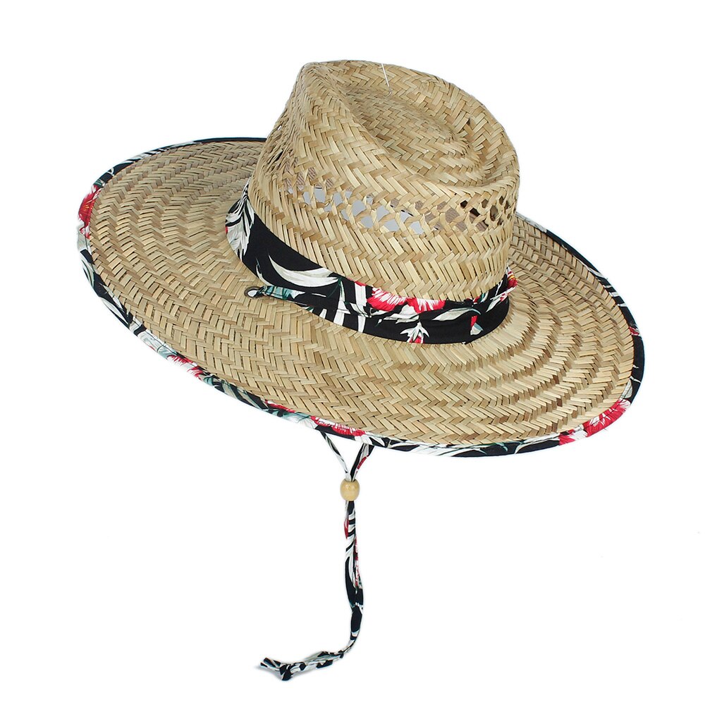 Summer Women Lifeguard Hat 100% Natural Straw Weave Lady Beach Sun Hat Outdoor Bohemia Wide Brim Fedora Panama Hat Size 58-59CM