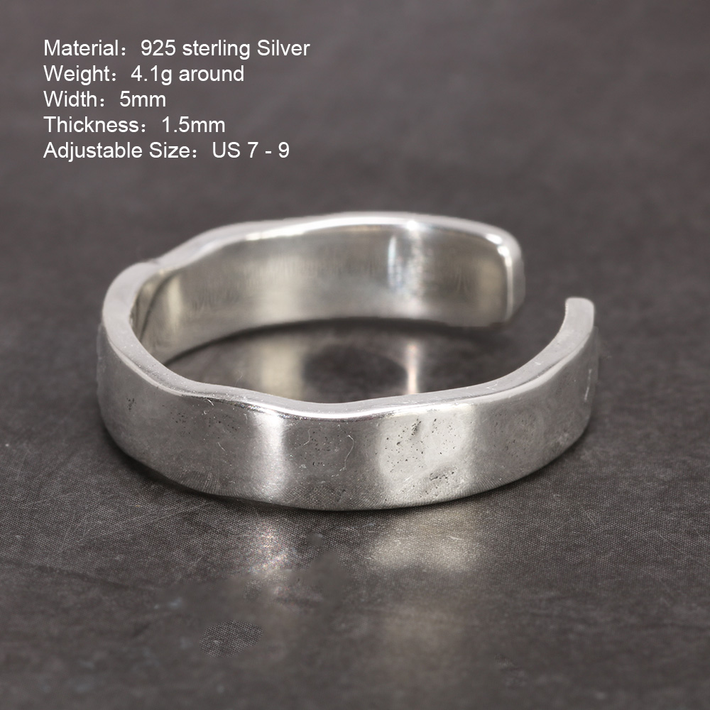 Anelli da uomo e da donna in argento sterling S925 con motivo a martello a mano luminoso, gioielli regolabili minimalisti