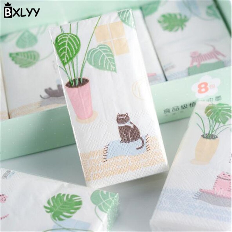 BXLYY 2pc Cartoon Plant Kat Wegwerp Papieren Handdoek Drie-layer Printing Zakdoek Papier Party Decoratie Christmas.85z