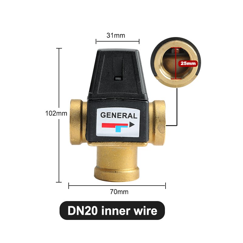 DN20/DN25 Solar Water Heater Valve 3-Way Brass Thermostatic Mixer Valve Male Female Thread Mixing Valve Accessories 3/4" 1": DN20-2