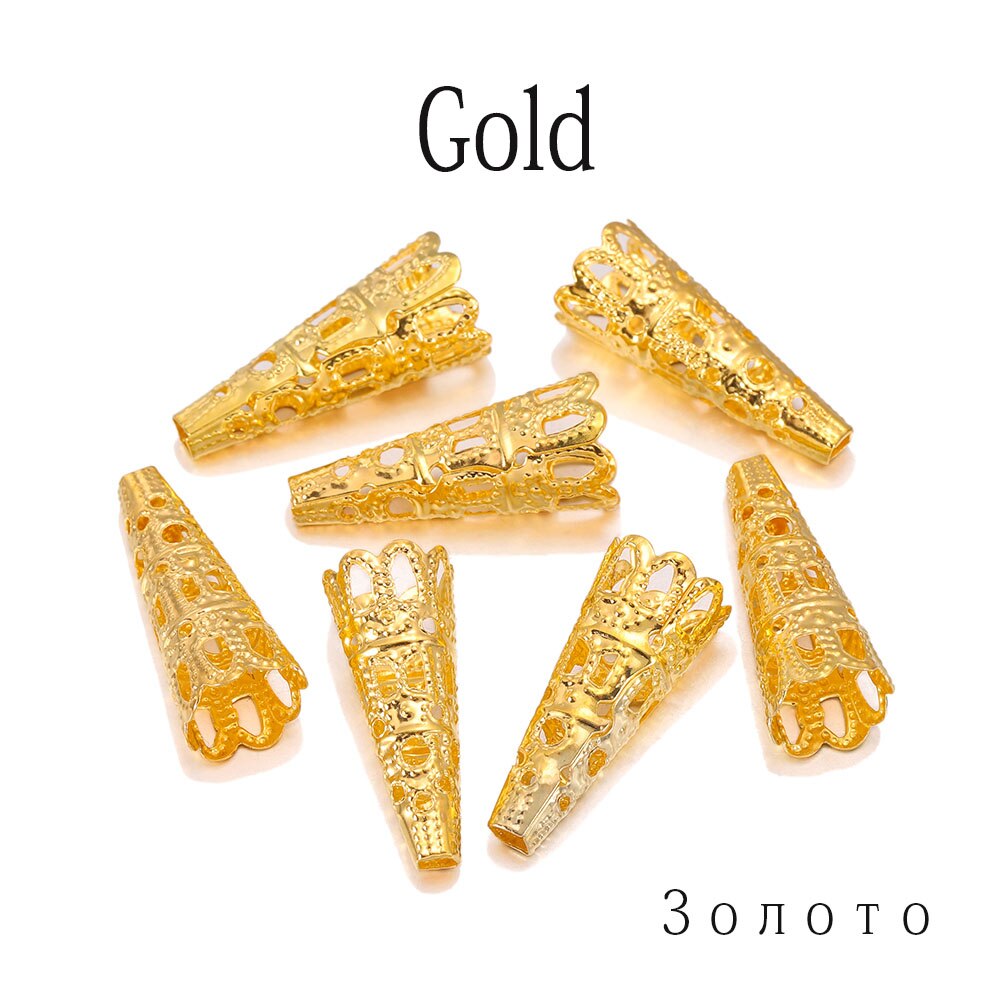 50pcs/lot Rhodium Alloy Bugle Cone Bead Caps Crystal Pendulum pendant End Cap For DIY Jewelry Making Supplies Findings: Gold