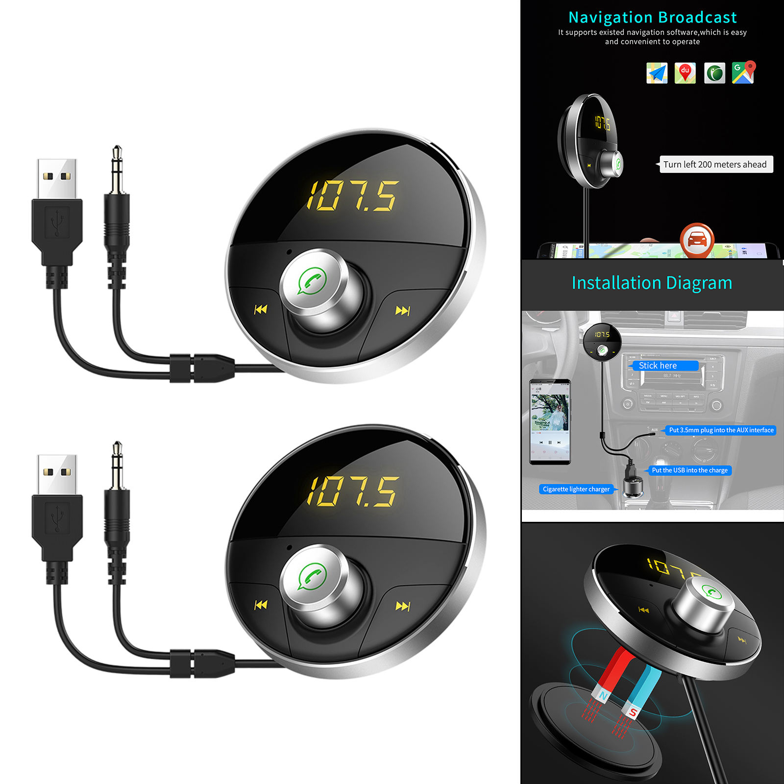 Car MP3 Player Bluetooth FM Radio Transmitter Kit, Hands-Free Talking