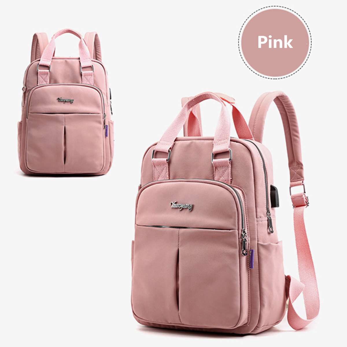 Neue Frauen Nylon Schule Rucksäcke Anti Theft USB Ladung Rucksack Wasserdichte Bagpack Schule Taschen Für Teenager Mädchen Reisetasche Neue: pink