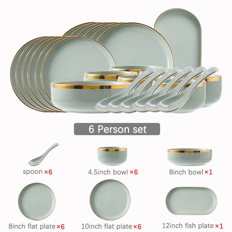 Tableware Set Dishes Dinner Plates Steak Food Dessert Plate Green Salad Soup Bowl Plates and Bowls Set for Family Hotel