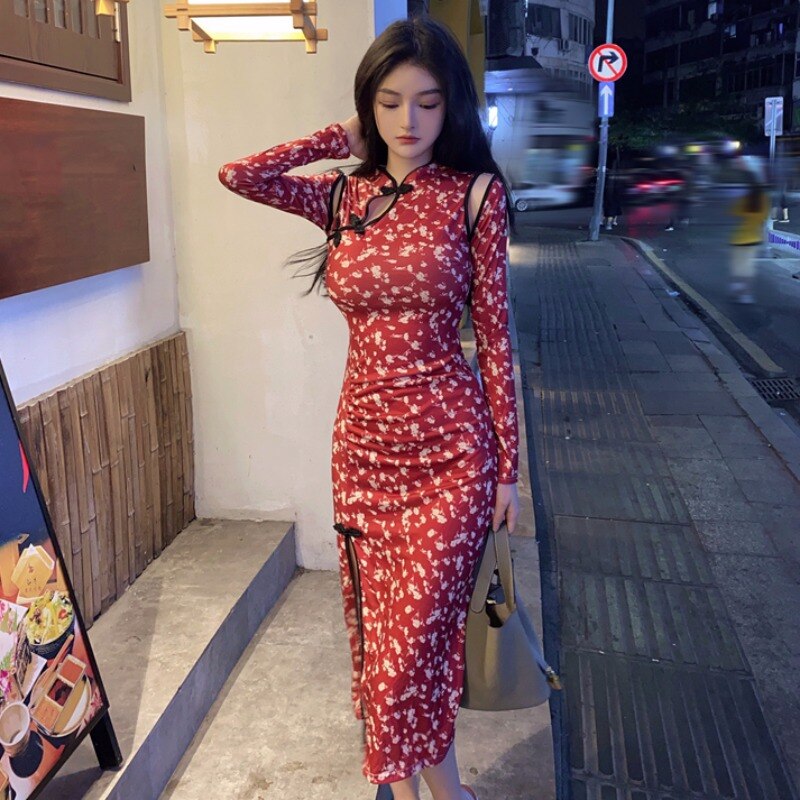Qipao chino Sexy rojo Retro, vestidos de noche, Hanfu, Cosplay, disfraz de Han, de estilo tradicional Cheongsam, vestido Cheongsams