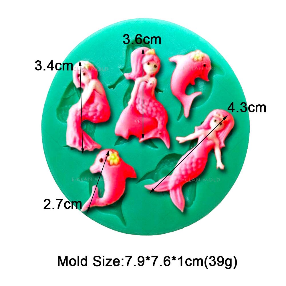 Moule sirène en Silicone pour décoration de gâteau Fondant, dessin animé, filles, Cupcake au chocolat, forme en Silicone pour outils en argile polymère, étoile de mer: F0051RY