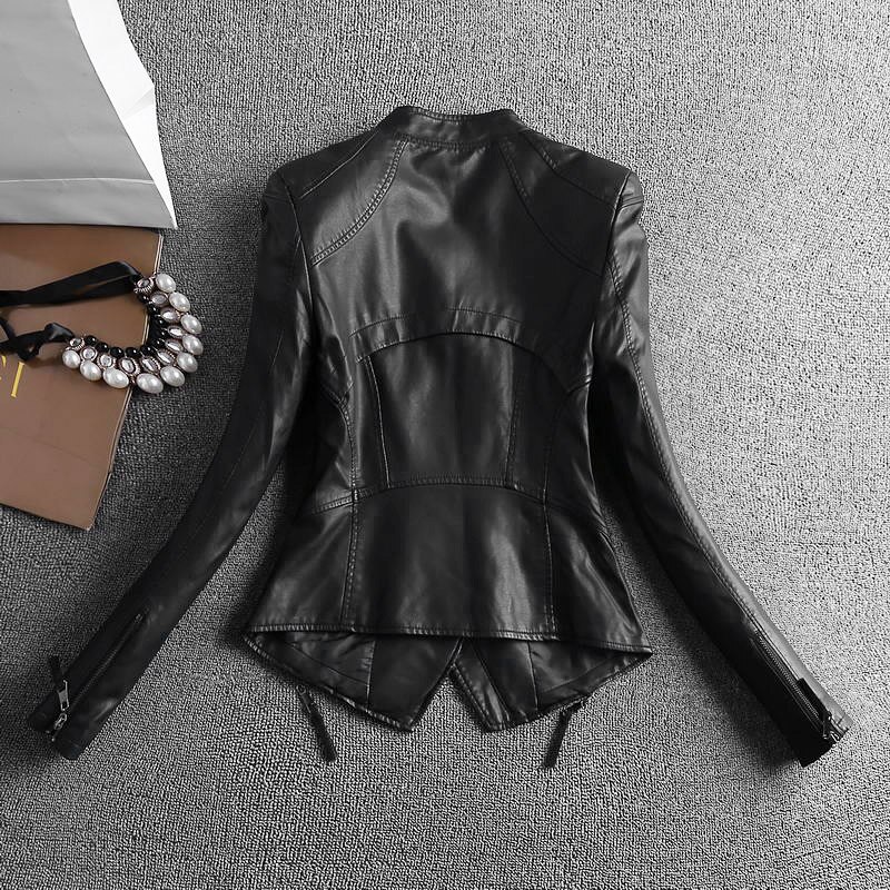 SWREDMI Black Female Jacket Leather Coat Women Motorcycle Jackets Outerwear S-2XL Slim Stand Collar Suede