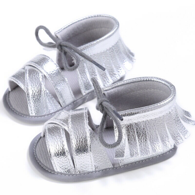 Baby Baby Meisjes Zomer Kwastje Sandalen Prewalker Prinses Zachte Tong Schoenen Sneakers: Zilver / 7-12 Months