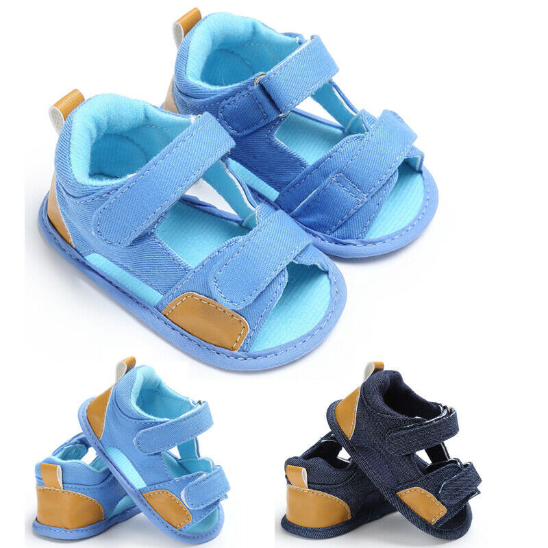 Infant Baby Boys Soft Cotton Sandals Baby Summer With Non-slip Suede Sandals Flat Soles For Toddler Boy 0 to 18M
