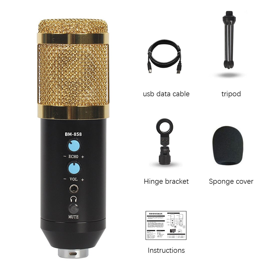 Microphone Condenser Sound Recording 3.5Mm Wired BM 800 Microphone Kits With Shock Mount For computer Studio Record: Red