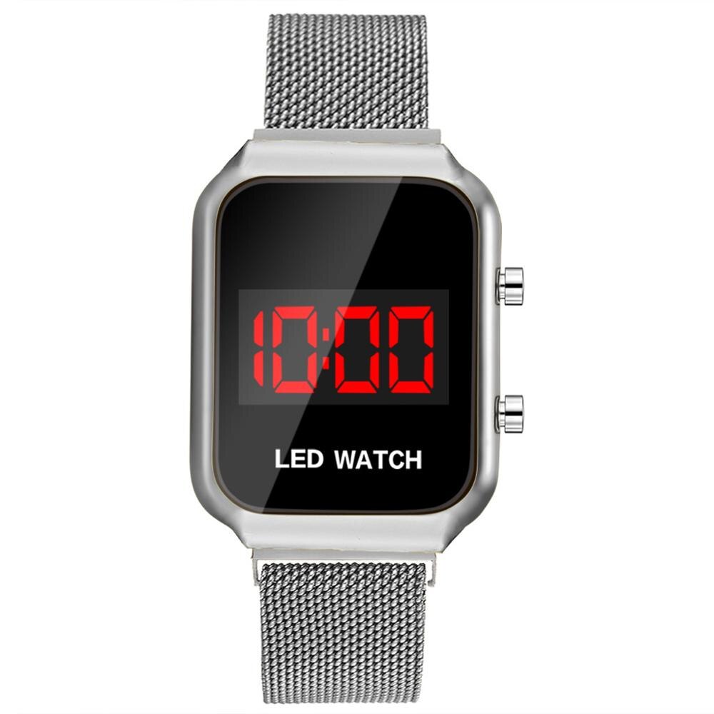 Reloj Digital deportivo cuadrado con personalidad para estudiantes , reloj de aleación con hebilla magnética para hombres y mujeres, relojes para parejas: silver