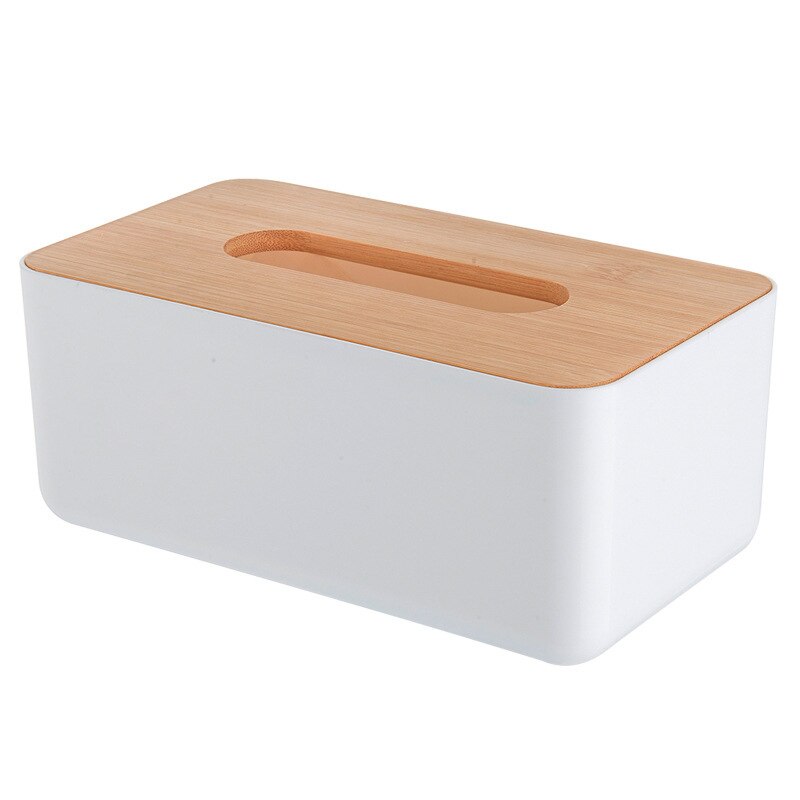 Boîte de rangement de mouchoirs en bois de bambou, boîte de rangement de mouchoirs en plastique rond pour salon hôtel bureau, porte-rouleau de papier toilette: Large