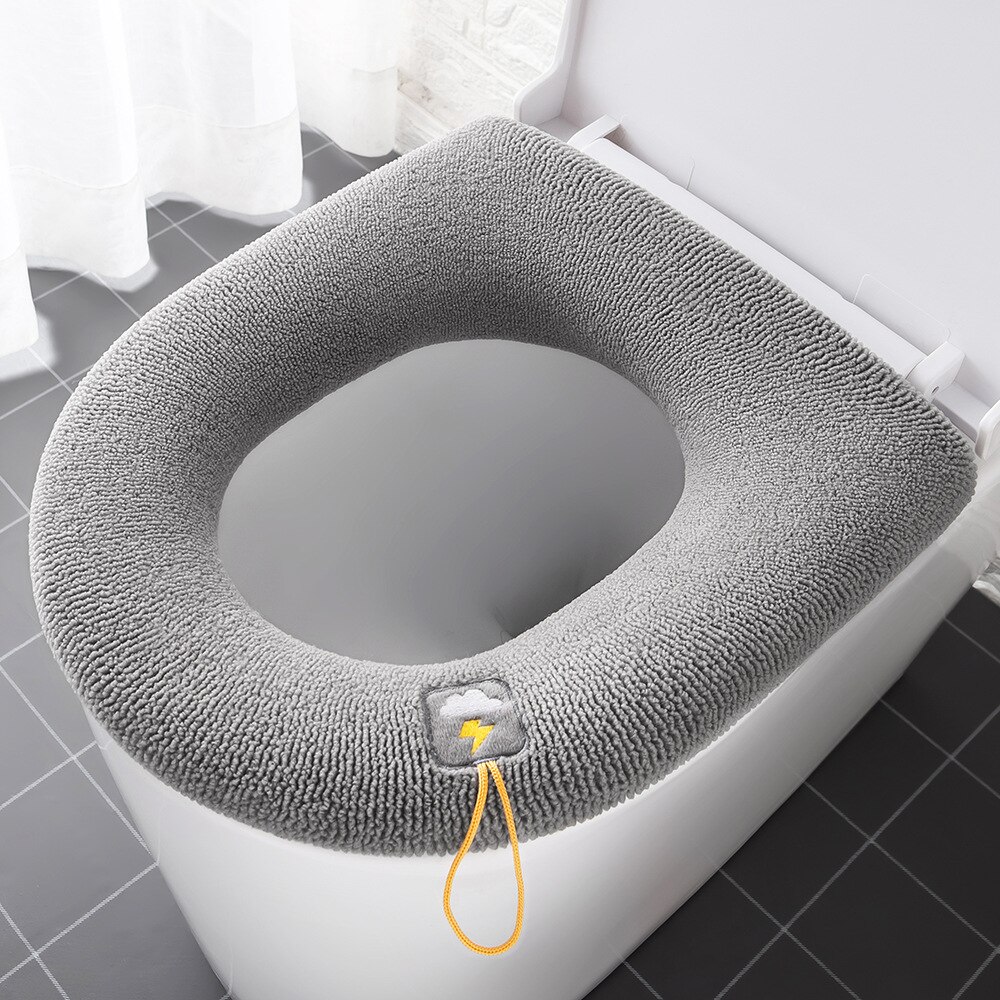 Winter Warm Toilet Seat Cover Closestool Mat Washable WC Bathroom Accessories Knitting Pure Color Soft O-shape Pad Bidet Cover: B