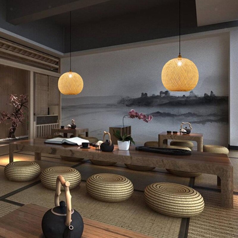 Geweven Bamboe Hanglamp Creatieve Kroonluchter Rotan Voor Woonkamer Bar Retro Geweven Hanglamp