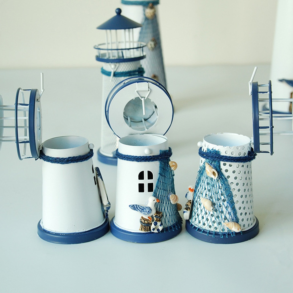 Mediterranean Lighthouse Lantern Candle Holder Vintage Iron Tower Candle Holder Candlestick Home Wedding Decor#y30