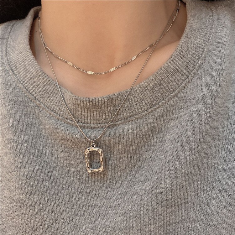 Xialuoke Bohemen Geometrische Metalen Rechthoek Hanger Dubbele Ketting Ketting Voor Vrouwen Retro Hip Hop Rock Ketting