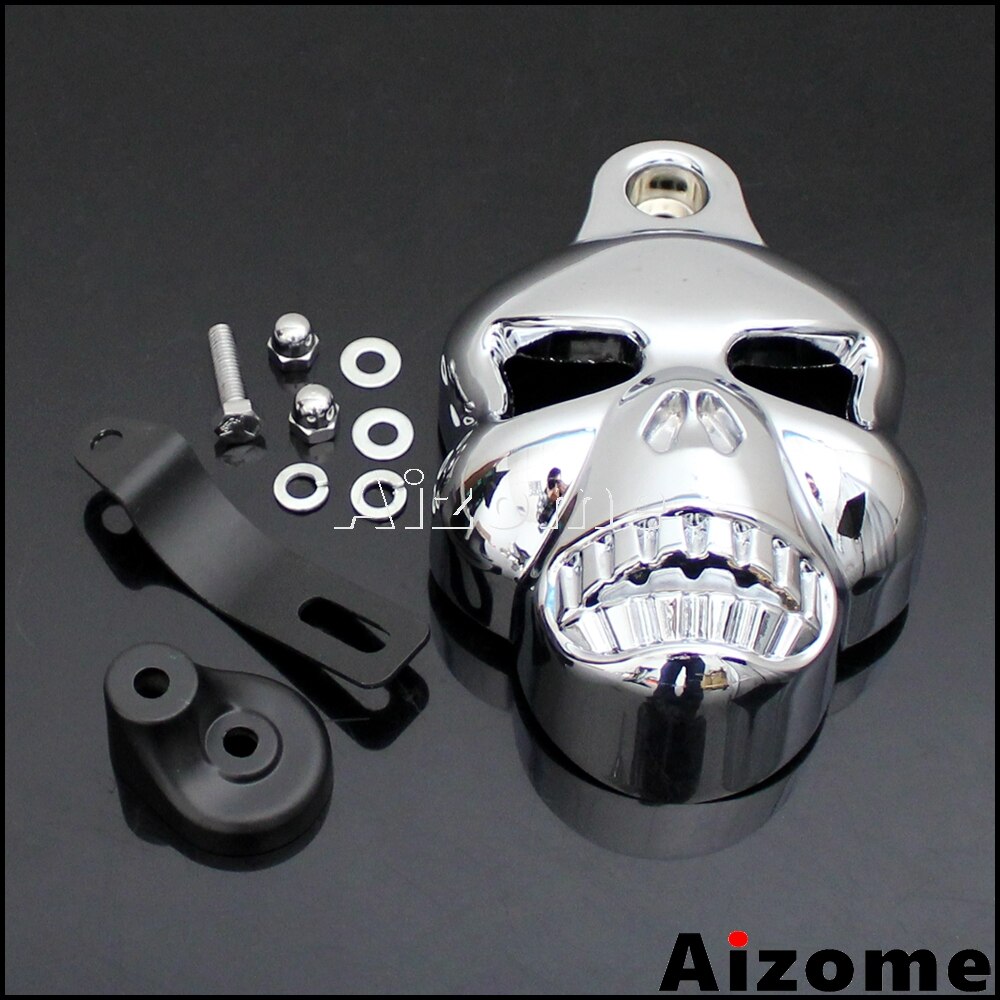 Motorrad Chrome Aluminium Schädel Kopf Horn Cover Für Harley Sportster Straße Road Glide w/ Cowbell Horn Abdeckung V-ROD 1992