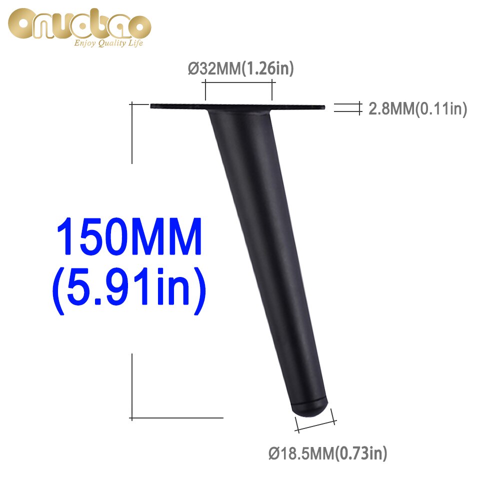 Onuobao-pattes obliques de meubles en fer forgé, 4 pièces, pieds de canapé, meuble de Table, haute résistance, pieds de Table, 10-30cm: black 150MM oblique