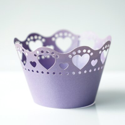 Bruiloft cupcake side 10 stks/pak hartvorm hol papier cupcake omliggende rand bakvormen cake tools wit/blauw/roze/zilver: Purple