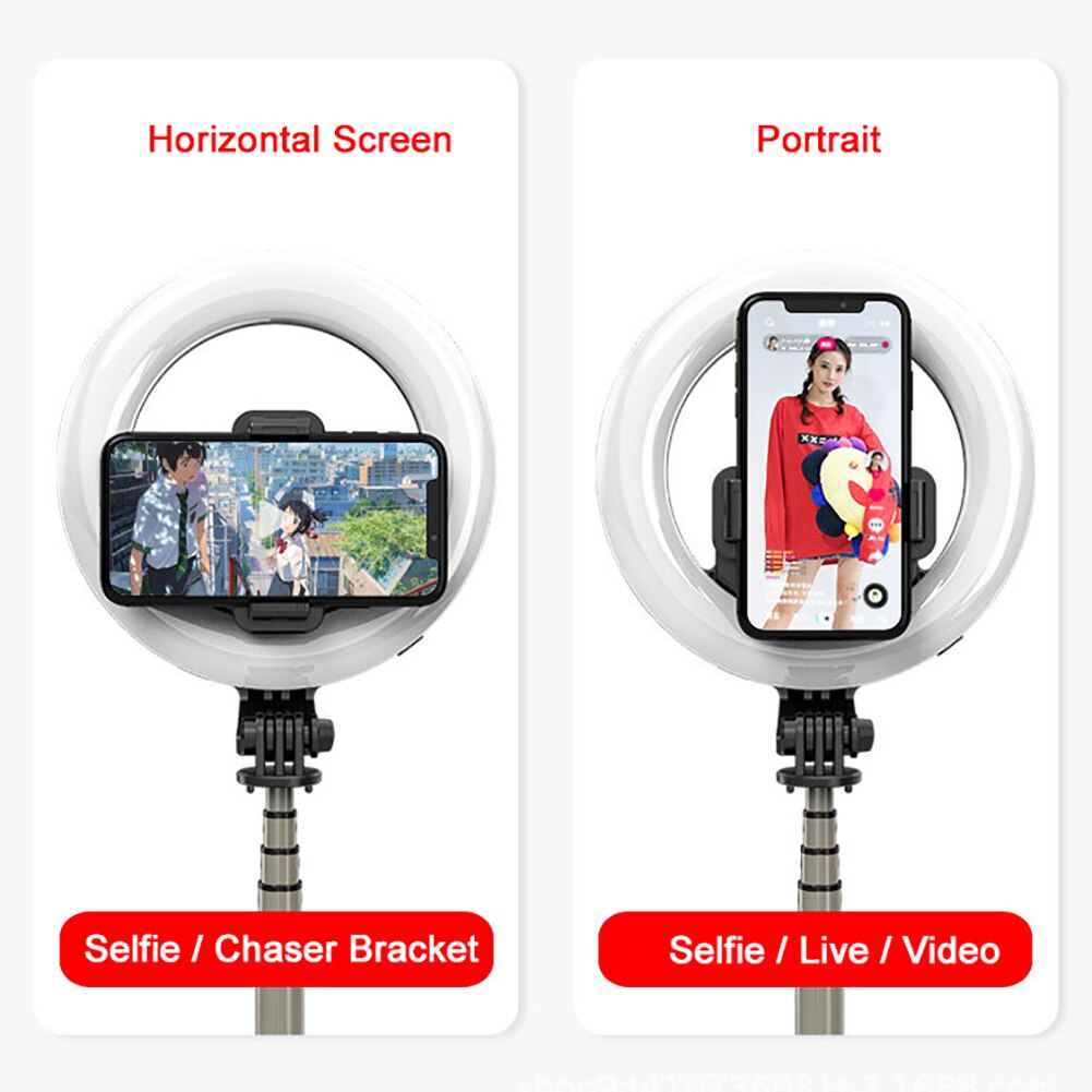 Collapsible LED Ring Lamp Telescopic Selfie Stick Fill Light Dimmable Mobile Phone Ring Lamp with Stand Tripod for Makeup Video