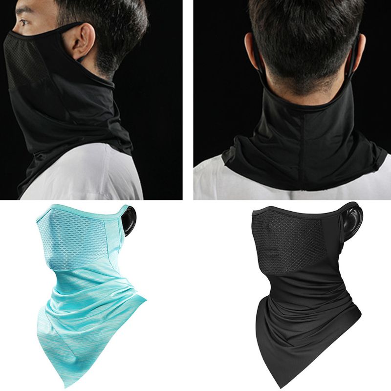 Unisex Cycling Ice Silk Cooling Neck Gaiter Triangle Scarf Breathable Mesh Earloop Half Face Cover UV Protection Bandana