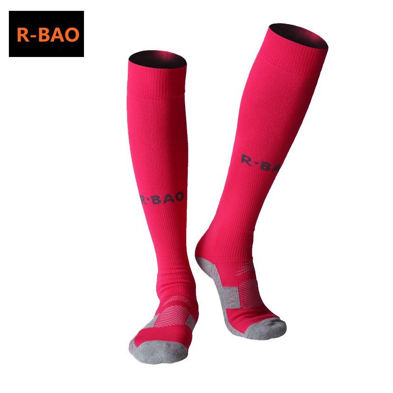 R-BAO 1 Pair Cotton Long Soccer Socks Non-slip Sport Football Ankle Leg Shin Guard Compression Protector For Men 39-44: pink