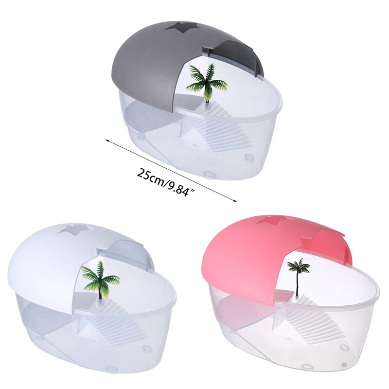 Small Turtle Tank Container Reptile House Semi-Closed Detachable Cover Habitat with Ramp Baking Island Clear Breathable