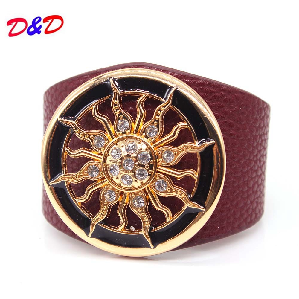 D & D PU Leder Armbänder für Frauen Männer Breite Kreis Schnalle Charme Einstellbare wickeln Armbinde Frauen Schmuck