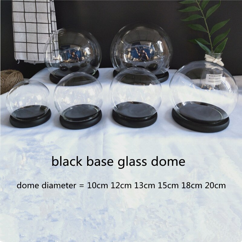 Diameter=10cm 12cm 13cm 15cm 18cm 20cm Black Wood Base Glass Dome Vase Home Decoration Glass Dome Wedding Favor