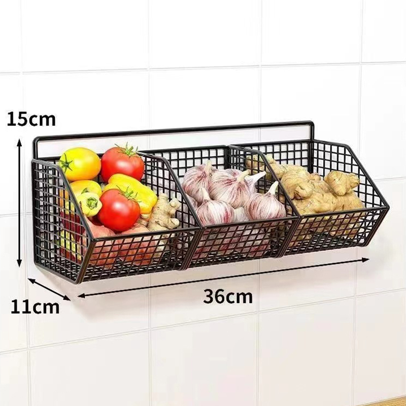 Cesta de armazenamento de cozinha montada na parede, rack de armazenamento de fio durável para legumes e frutas, adequado para organização doméstica: Subiu